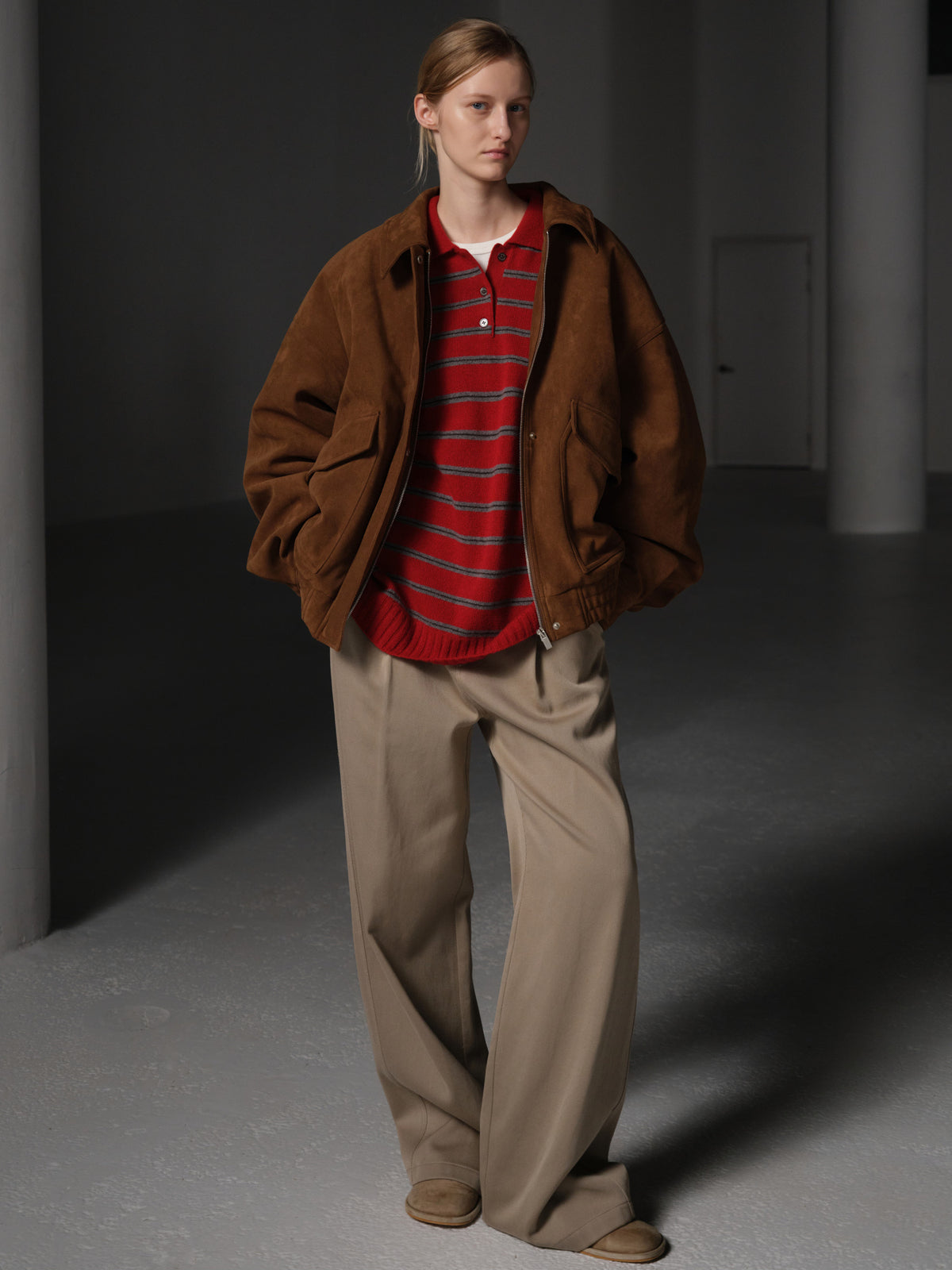 Facade Pattern Cashmere Stripe Collar Knitwear red