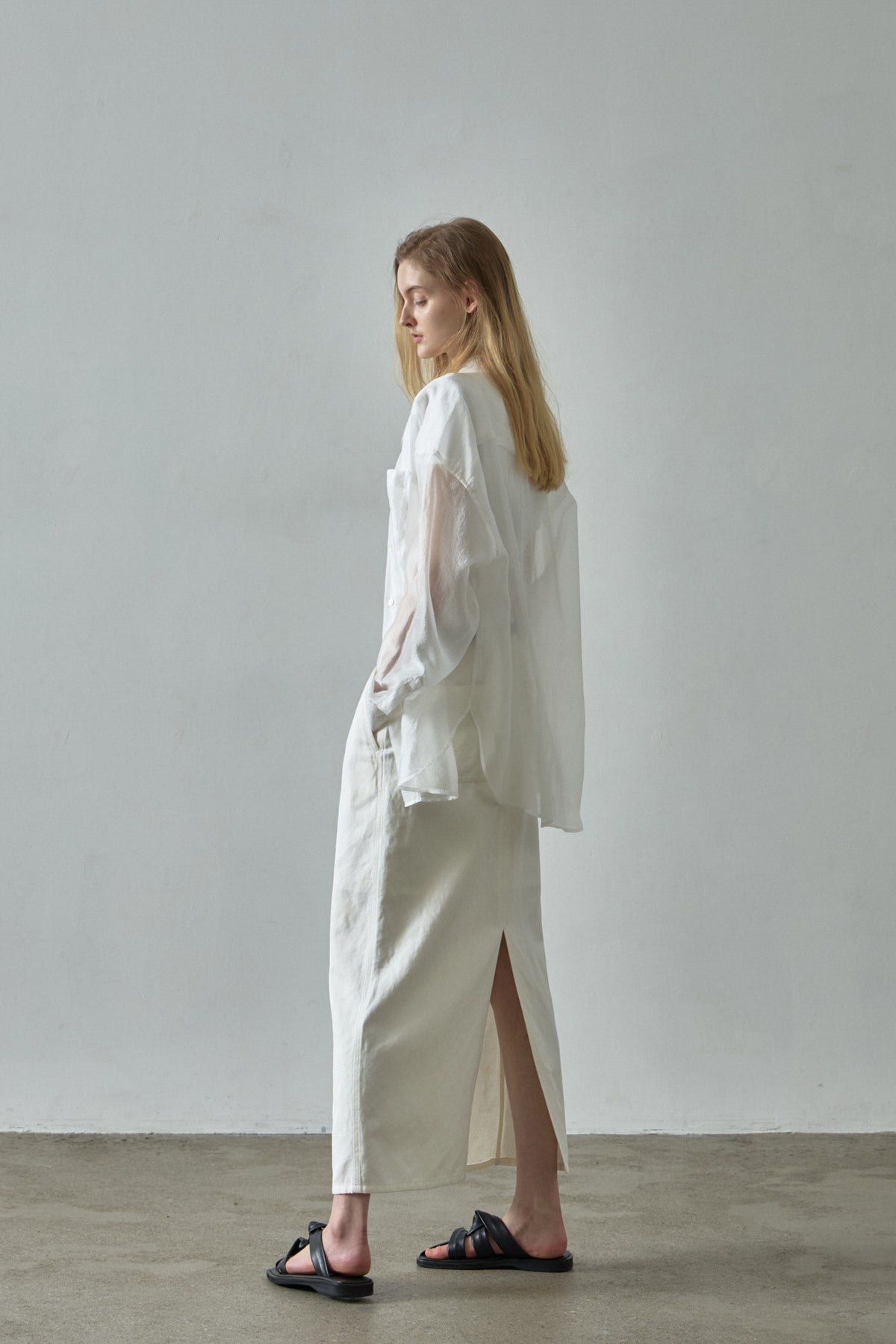 Facade Pattern Boyfit Sheer Shirt white