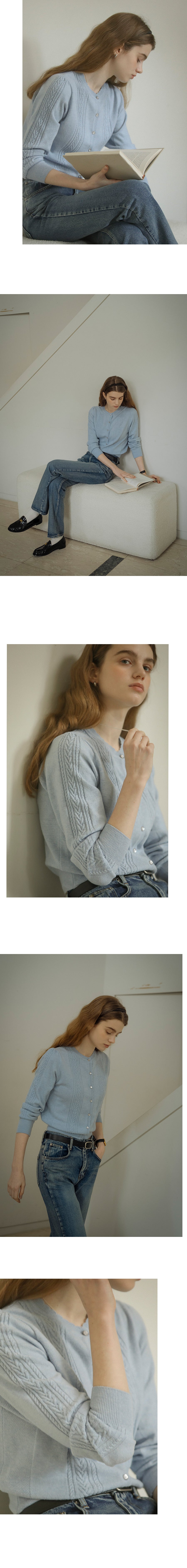 Tillidie Scallop cable cashmere blended cardigan Sky blue