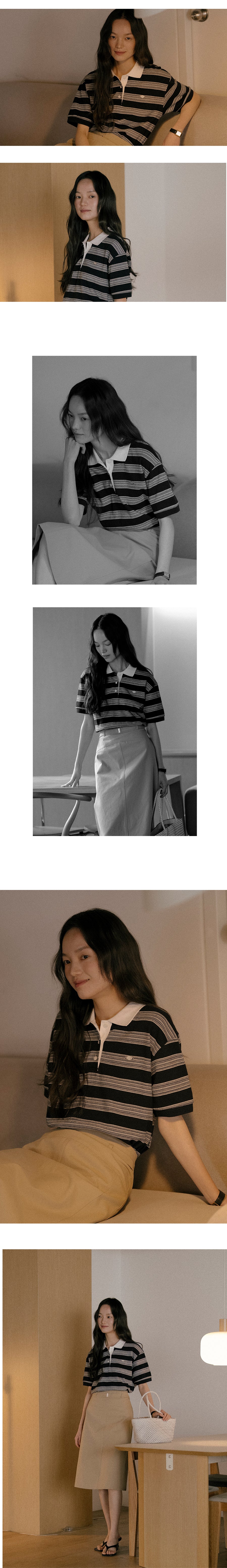 Tillidie Collar stripe cotton t-shirt Navy