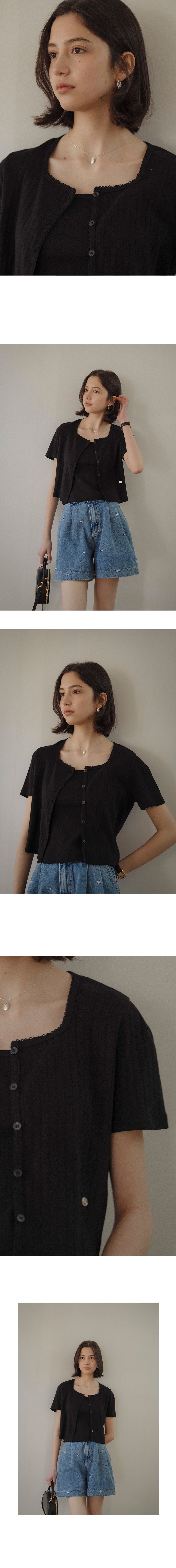 Tillidie Sleeveless set half sleeve eyelet cardigan Black