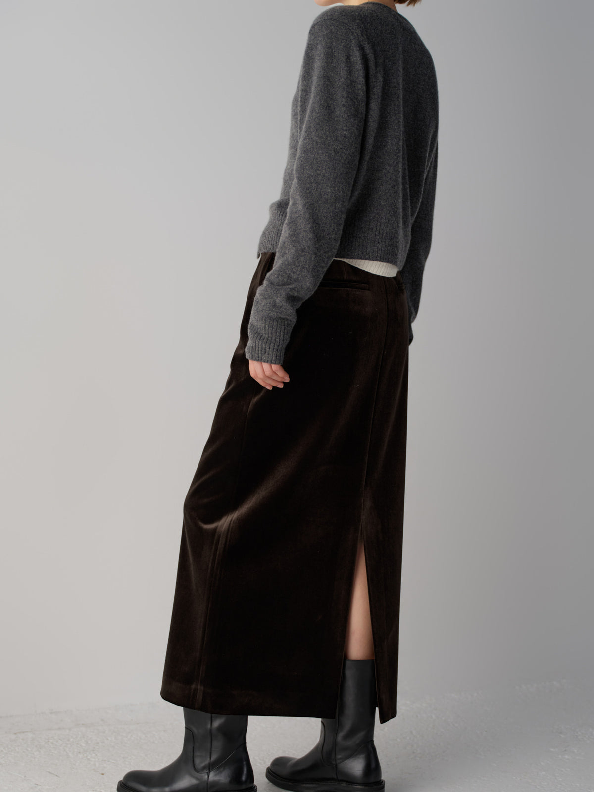 Facade Pattern Velvet Maxi Skirt brown