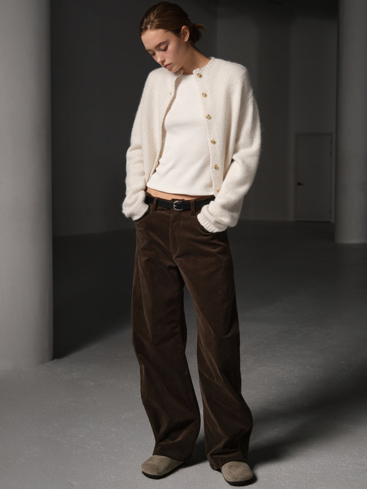 Facade Pattern Alpaca Mock Neck Cardigan ivory