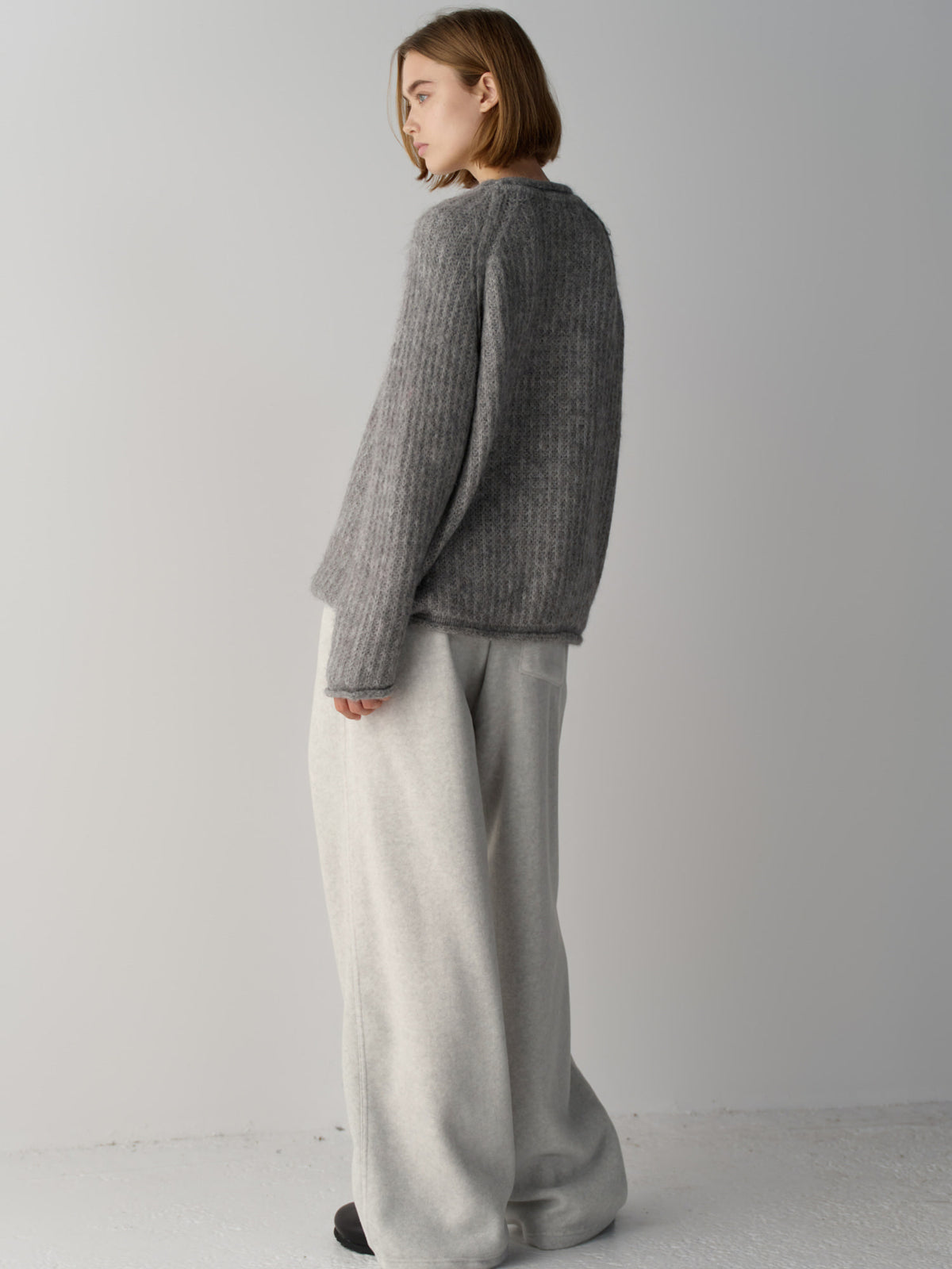 Facade Pattern Wool Fleece Banding Pants melange grey