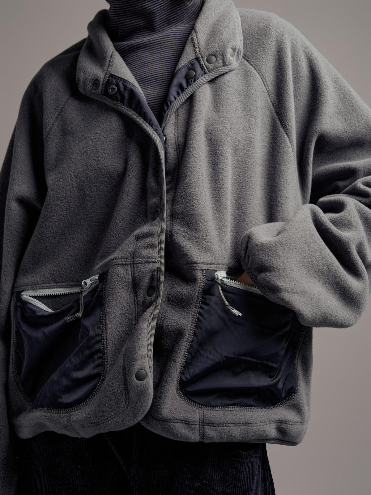 Facade Pattern Utility Wool Fleece Jumper dark grey