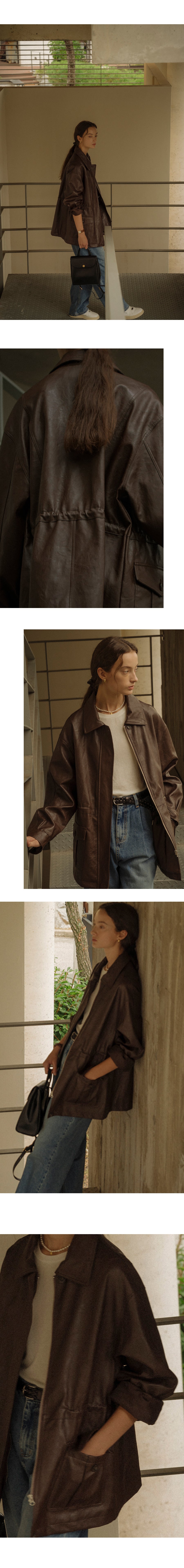 Tillidie String belt natural leather jacket Brown