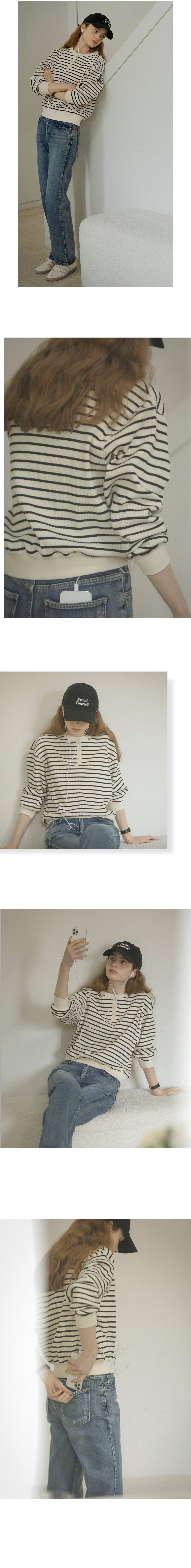 Tillidie Henry neck stripe ribbed t-shirt Ivory