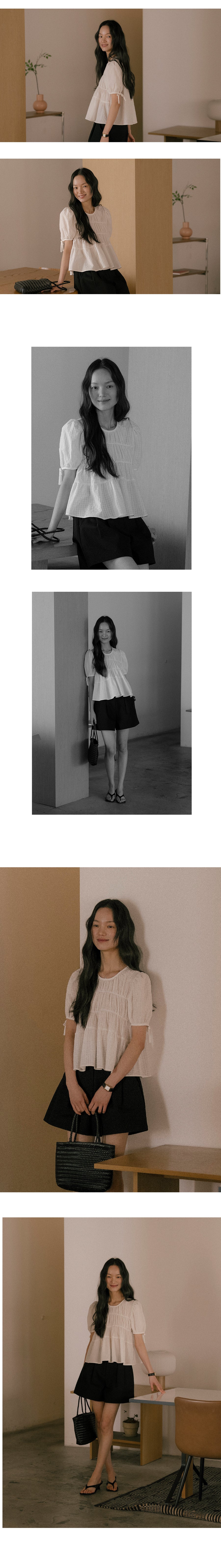 Tillidie Shirring puff blouse Ivory