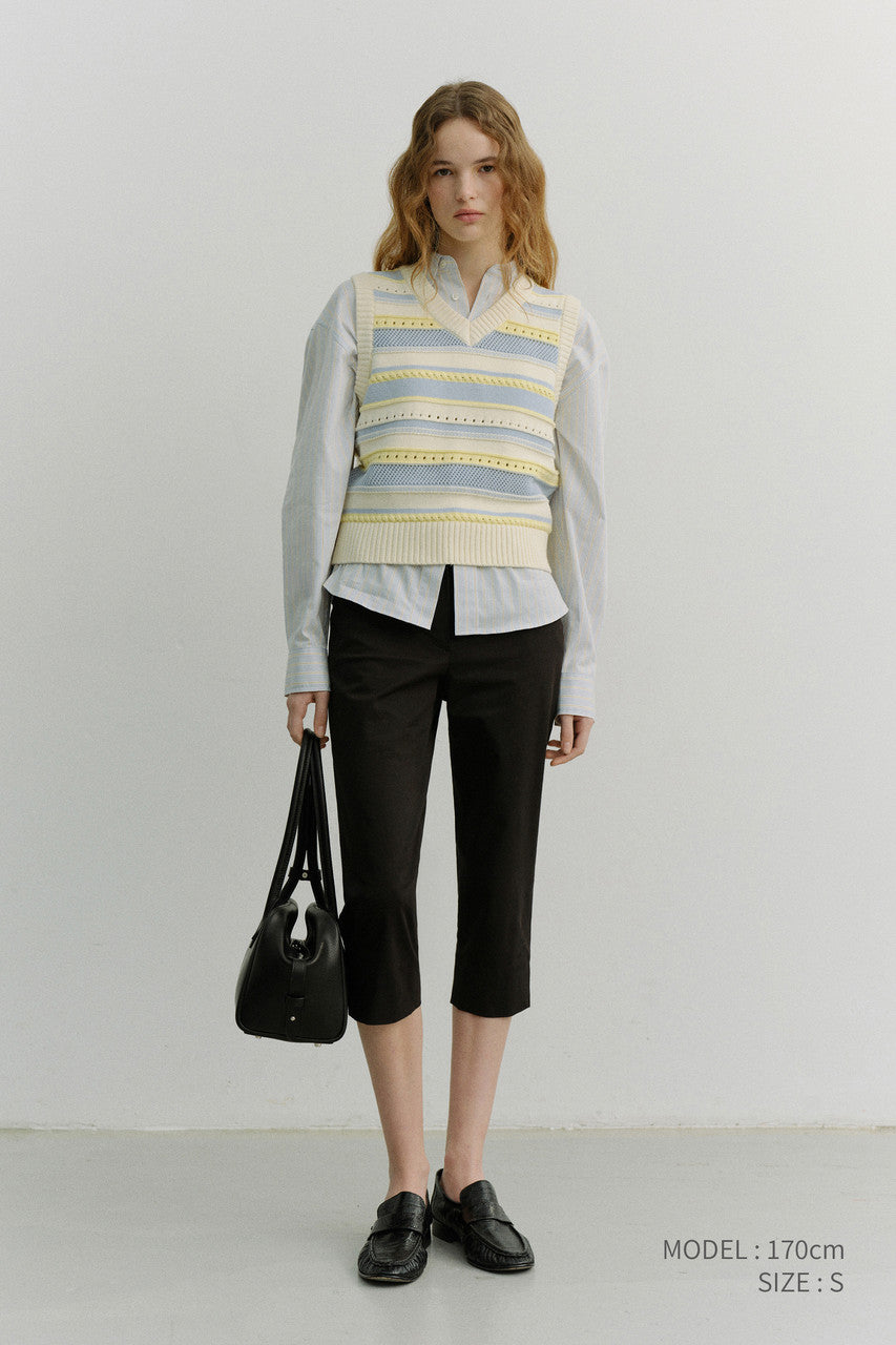 Dunst Unisex Crafted Striped Knit Vest Cream Soft Blue