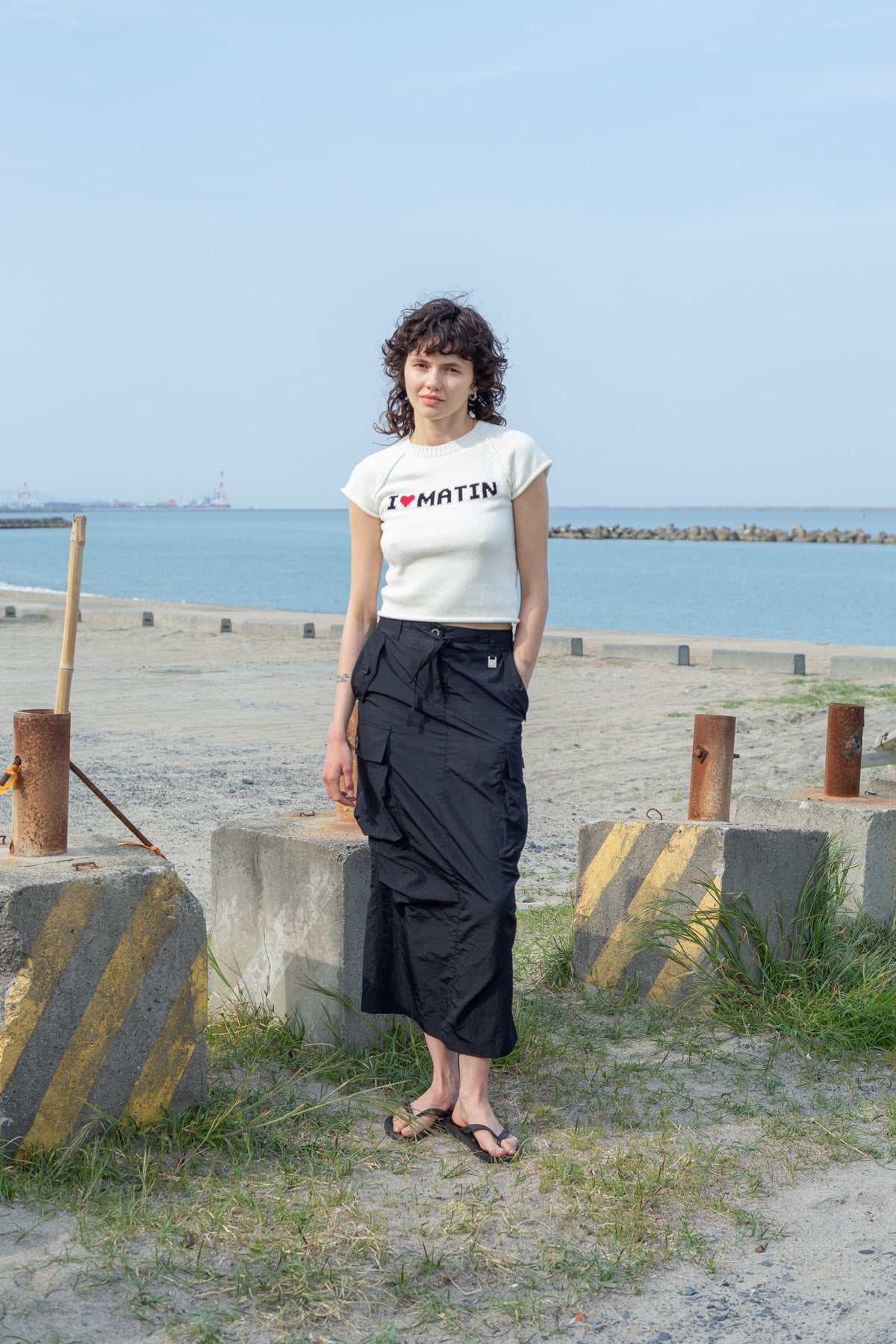 [matinkim] STRING NYLON CARGO SKIRT IN BLACK