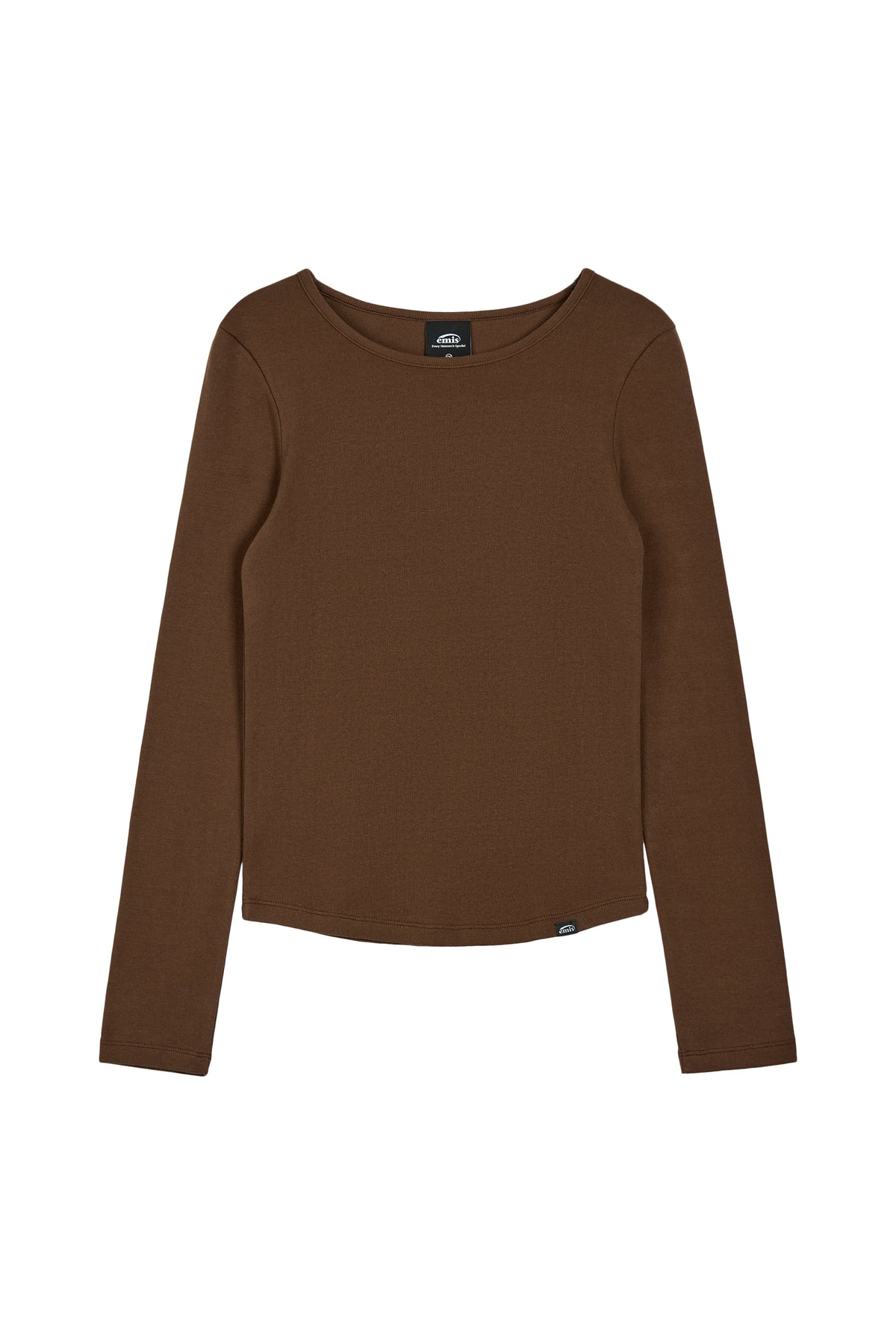 Emis Ribbed Boat Neck LS T-Shirt-Brown