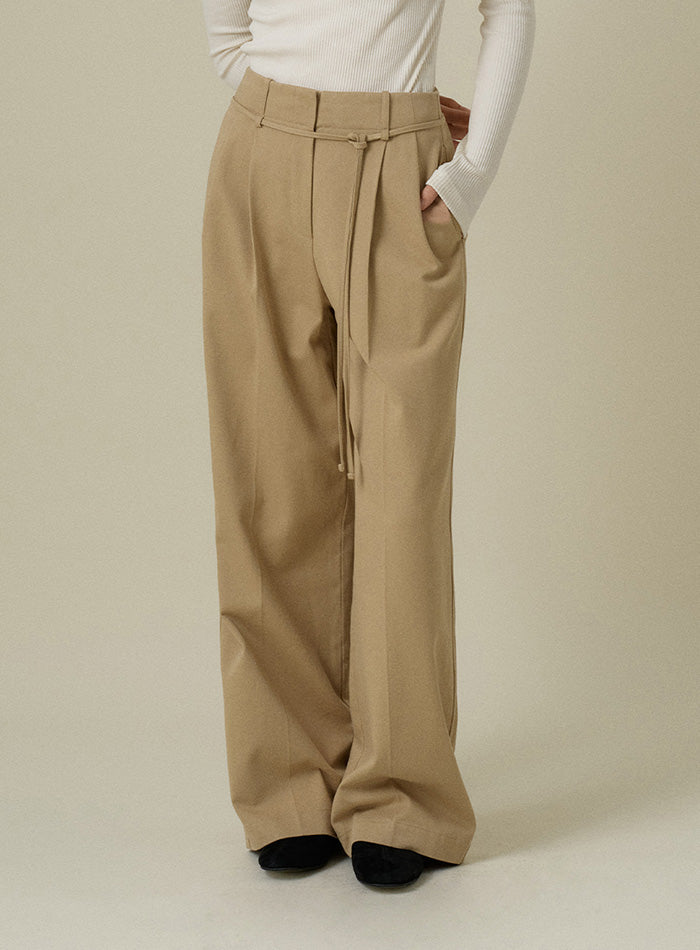Mango Maniplease Bian Wide Tuck Pants Beige