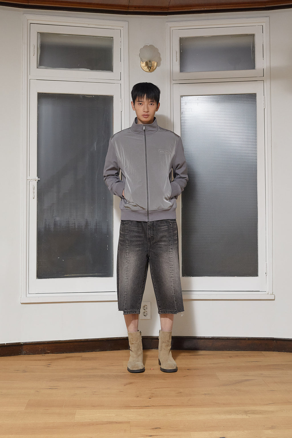 [matinkim] HIGH NECK WINDBREAKER ZIP UP FOR MEN IN GREY