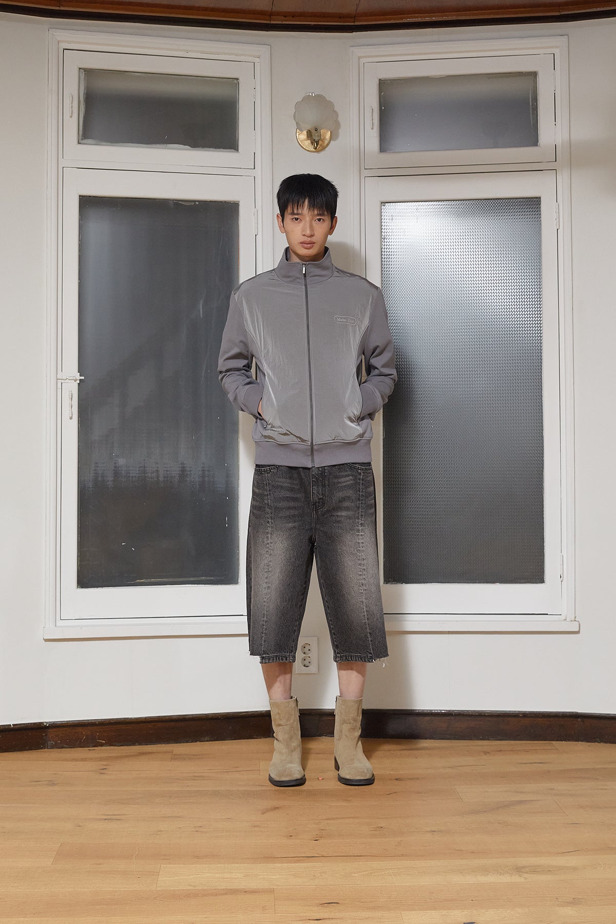 [matinkim] HIGH NECK WINDBREAKER ZIP UP FOR MEN IN GREY