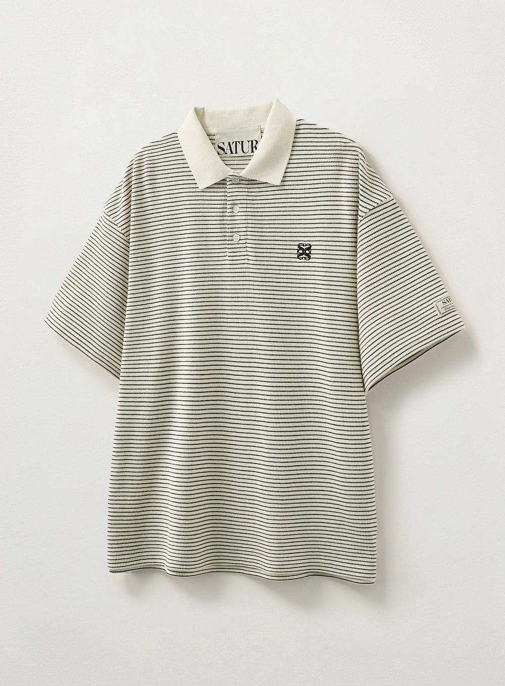 [satur] Stripe Collar T-Shirt - Ivory
