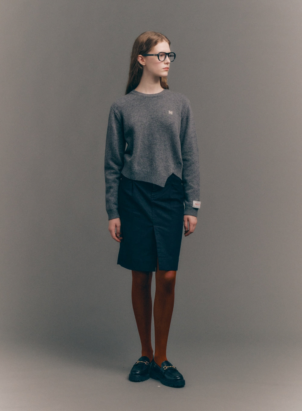 [satur] (W) Cotton Pencil Slit Skirt - Black