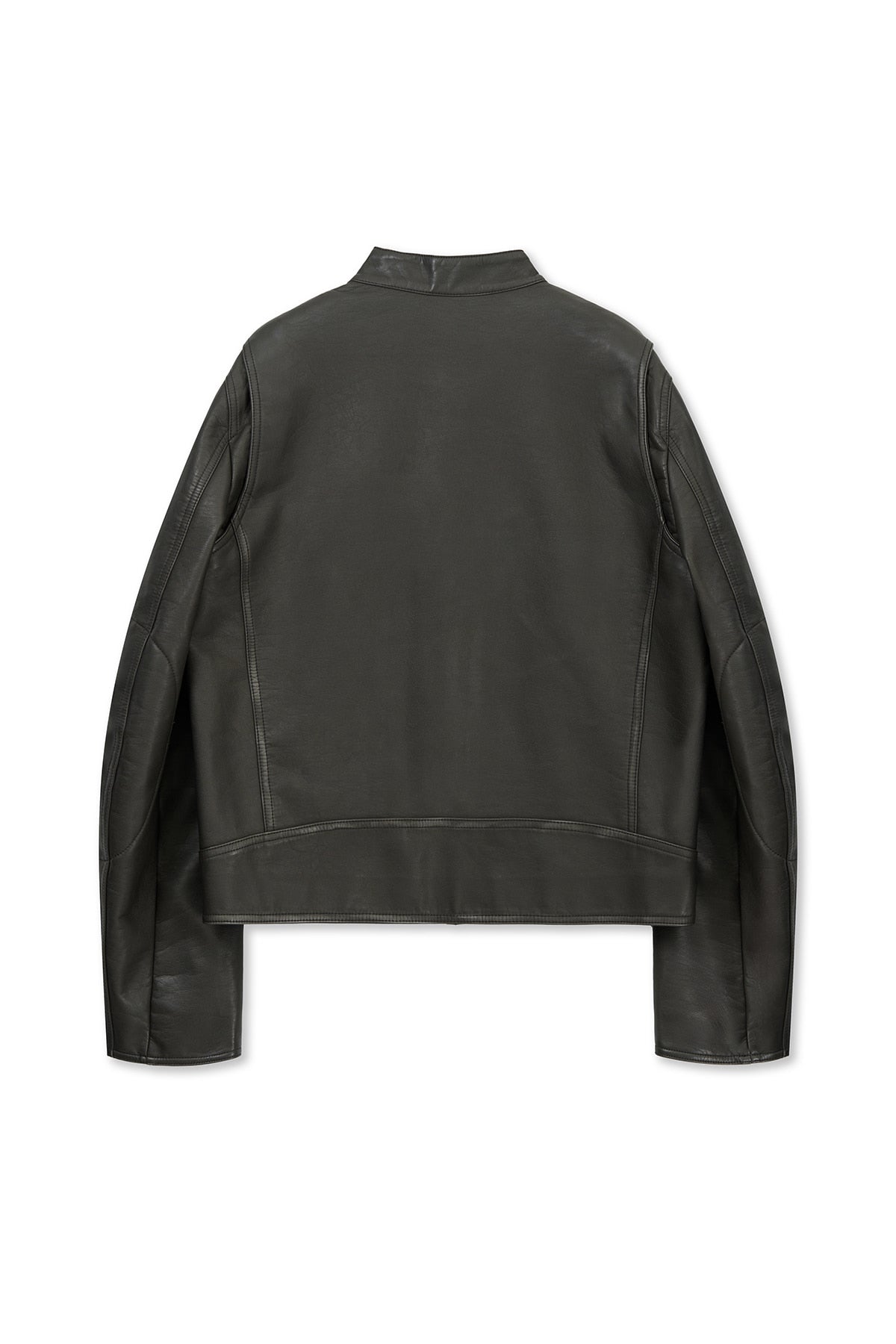 [matinkim] WASHED FAUX LEATHER RACER JUMPER IN CHARCOAL
