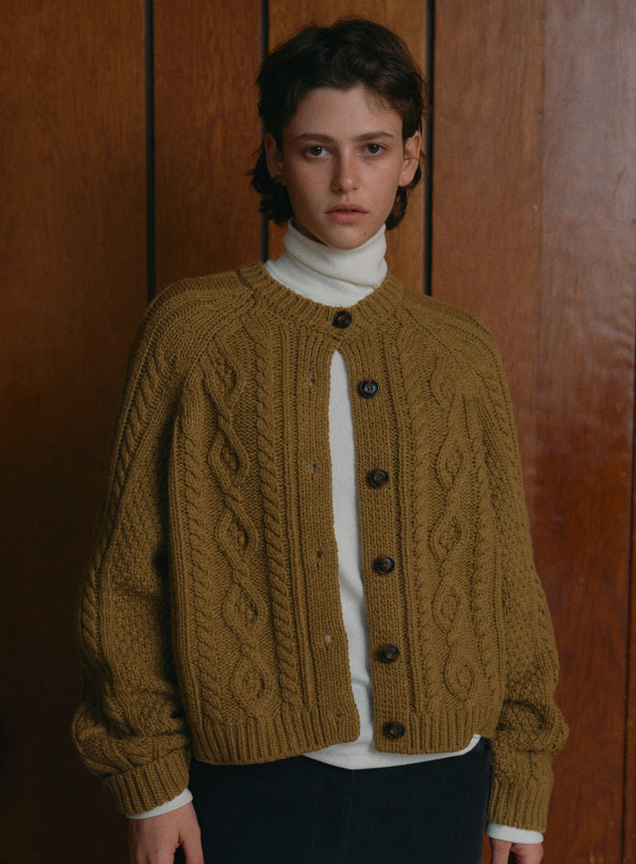 Mango Maniplease Camp Cable Cardigan Olive