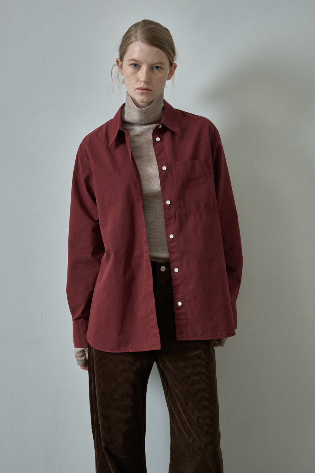Facade Pattern Classic Peach Cotton Shirt burgundy