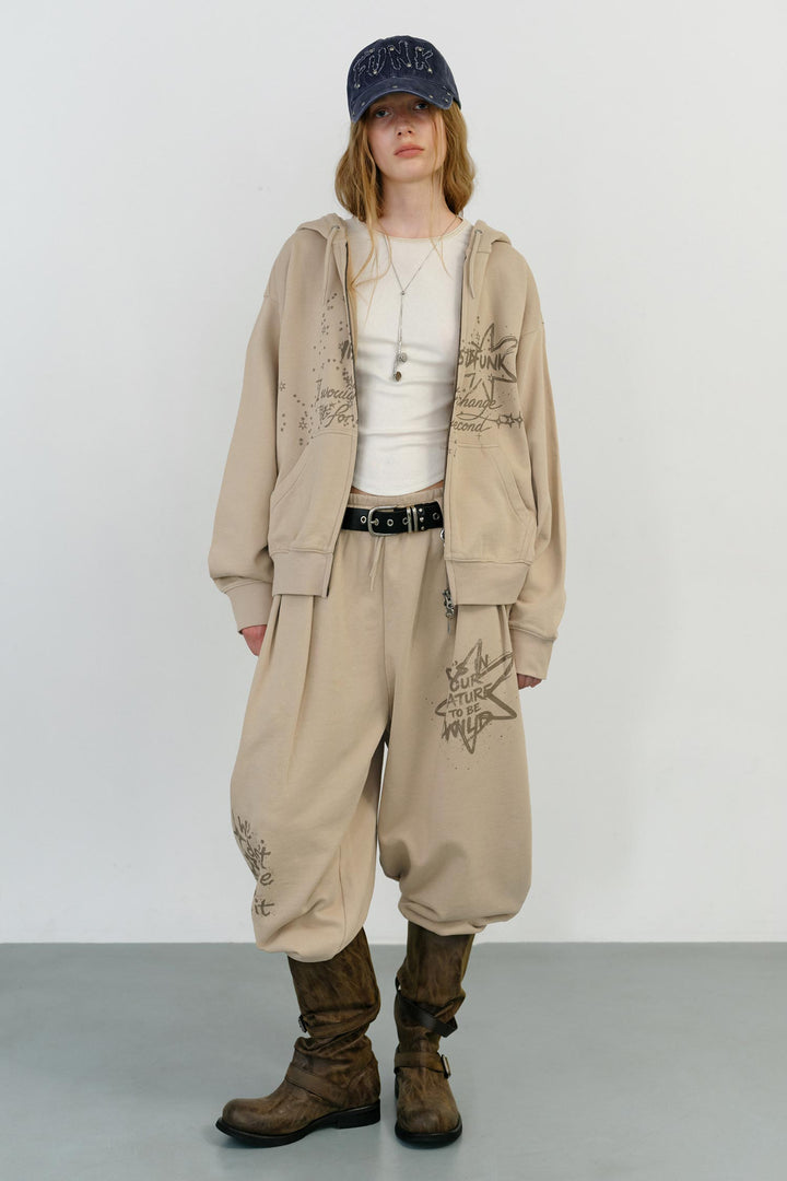 Instantfunk Washed Graphic Sweat Pants - Beige