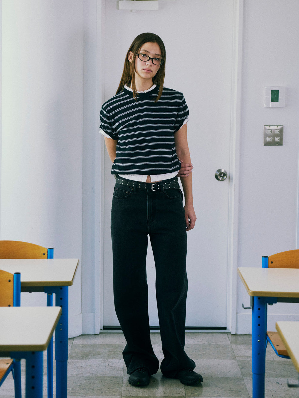 Low Classic Striped Crewneck Knit Tee Black Navy