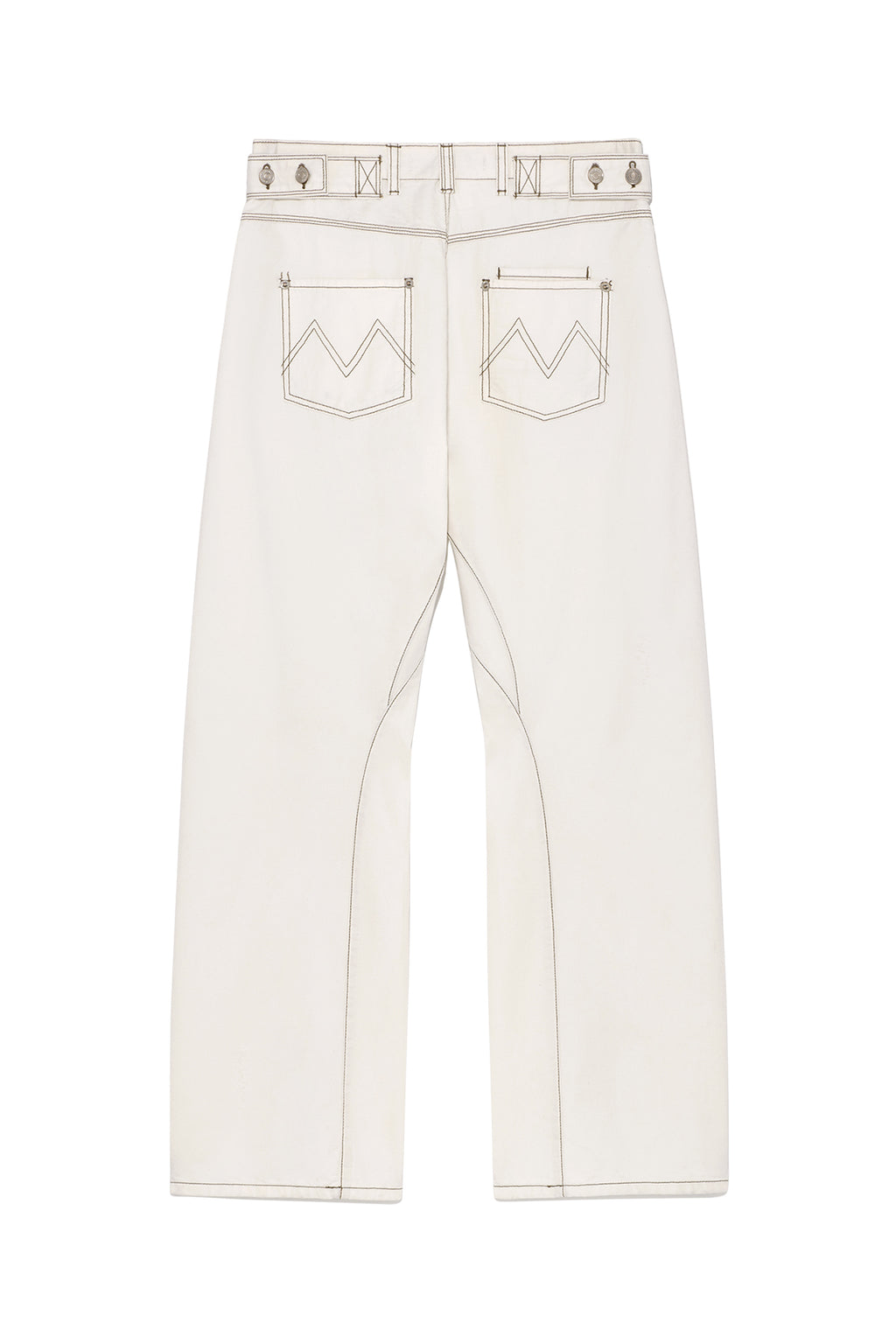[matinkim] WAIST BUCKLE CURVED TWILL DENIM PANTS IN WHITE