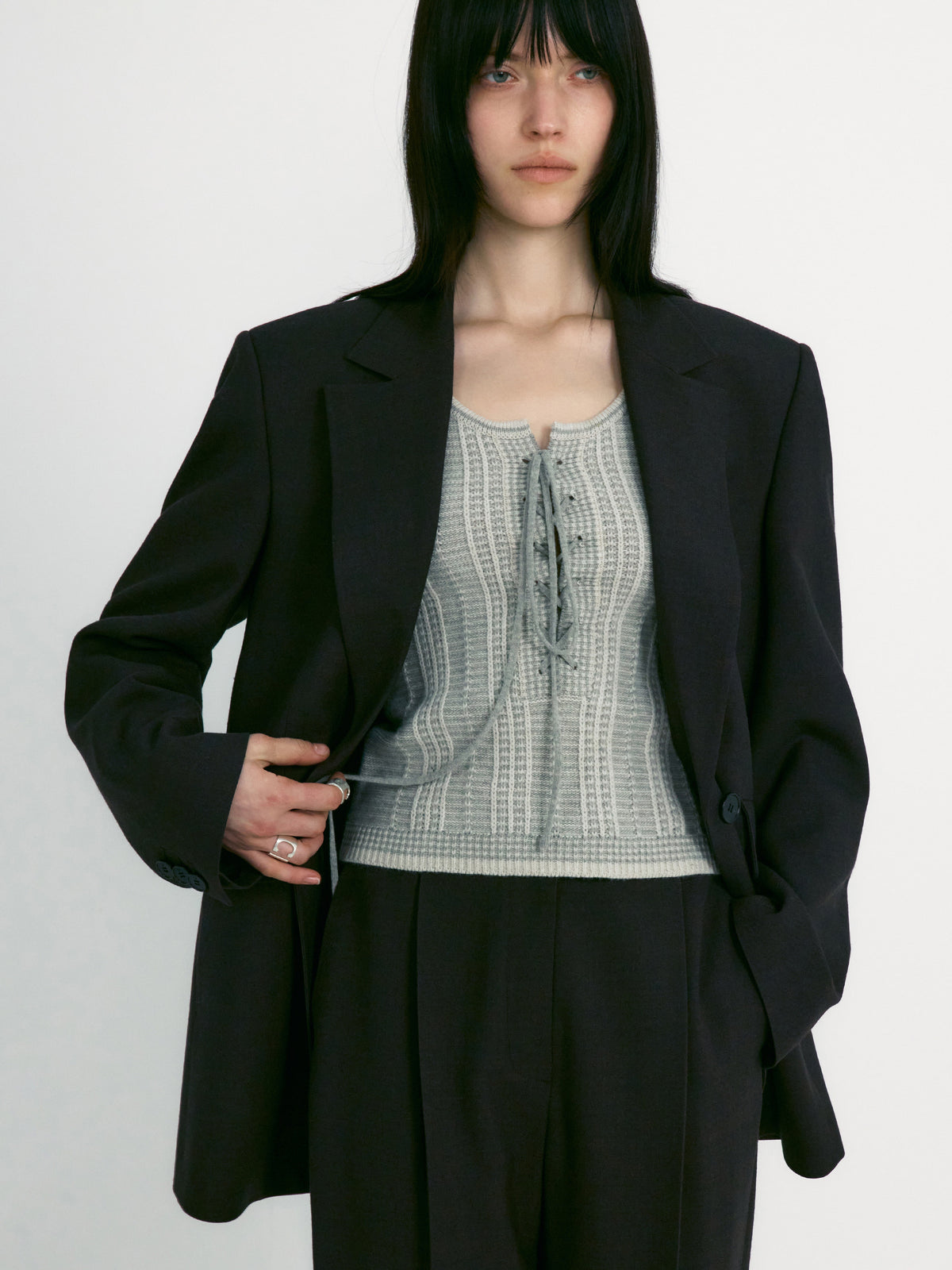 Low Classic Lace Up Knitted Vest Light Grey