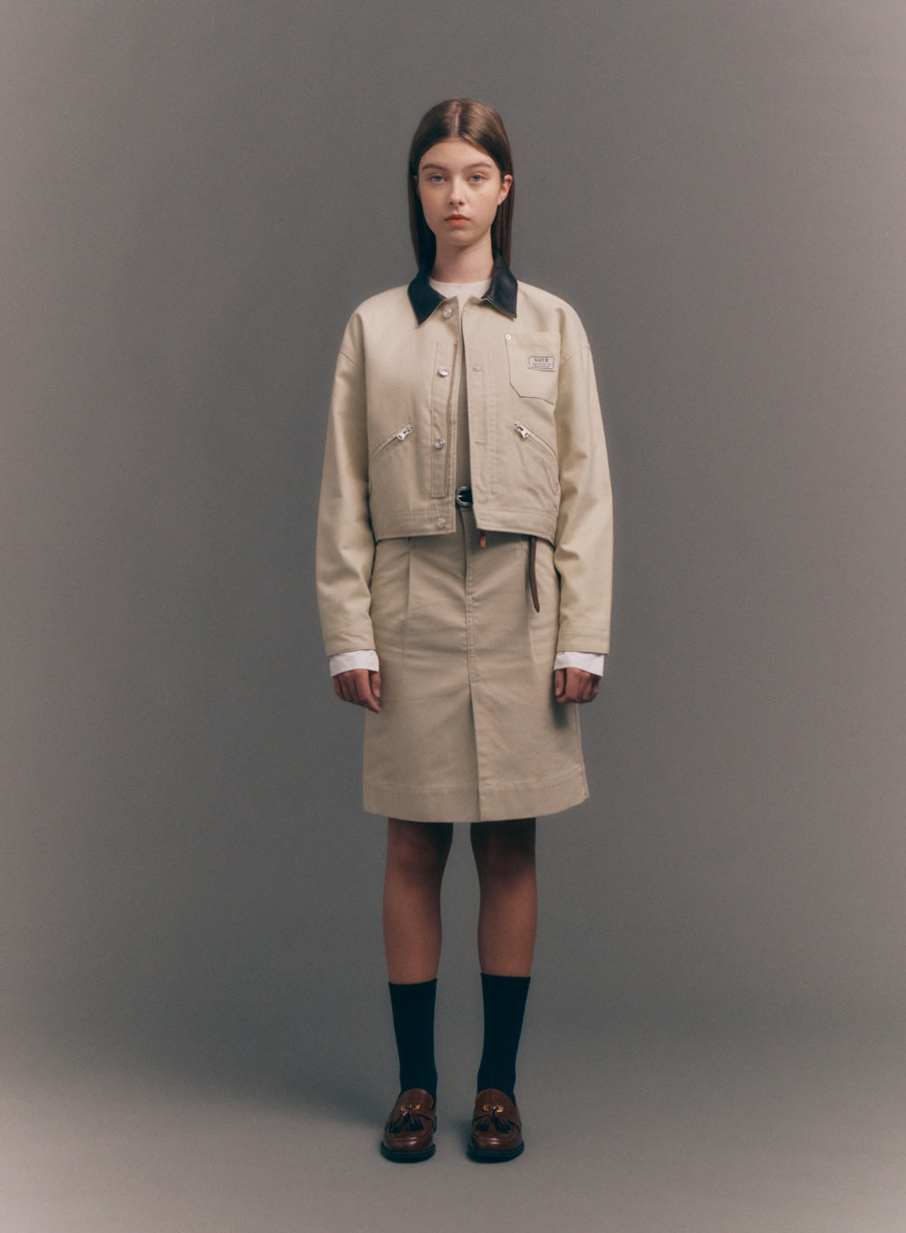 [satur] (W) Crop Cotton Work Jacket - Natural Beige