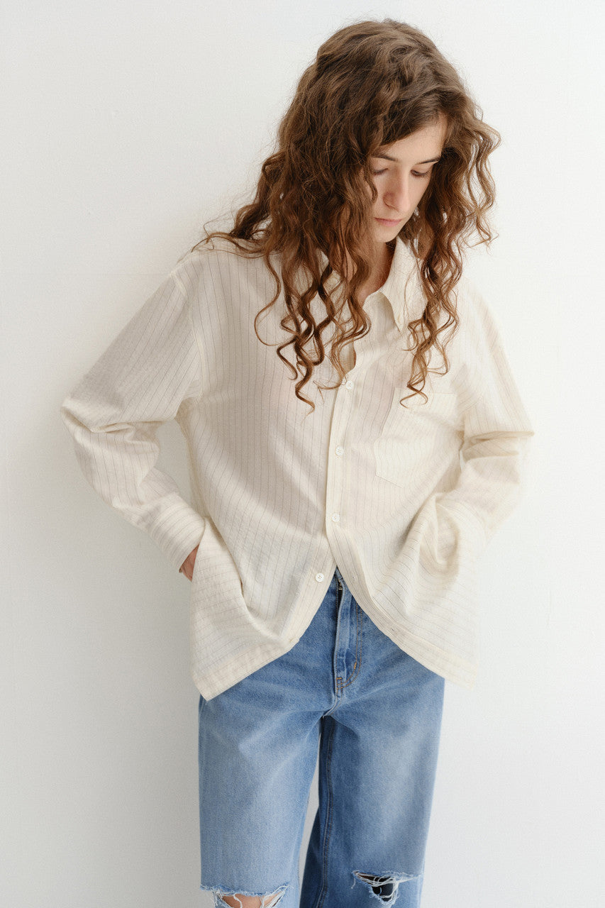 Dunst Unisex Classic Striped BD Overshirt Beige