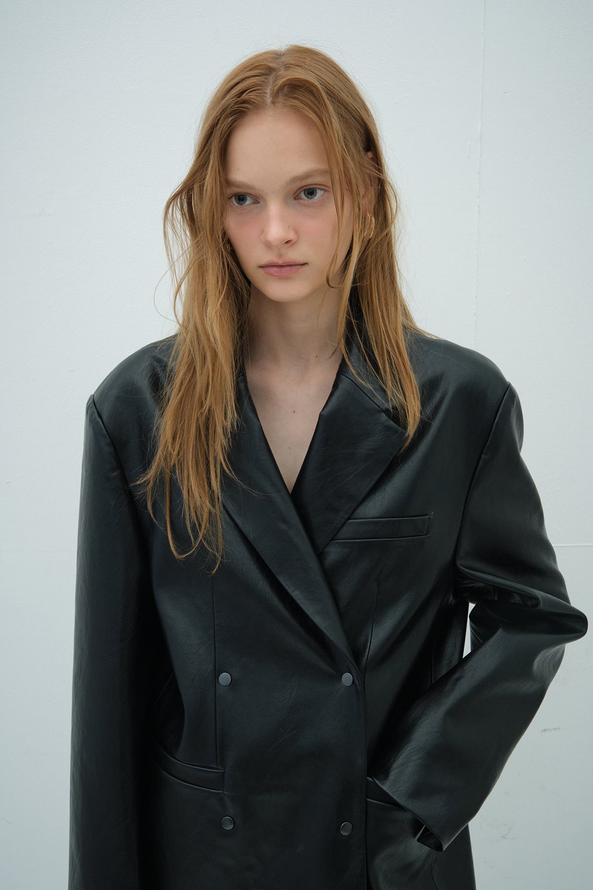 Overdueflair Snap Two-Way Oversized Leather Jacket Black