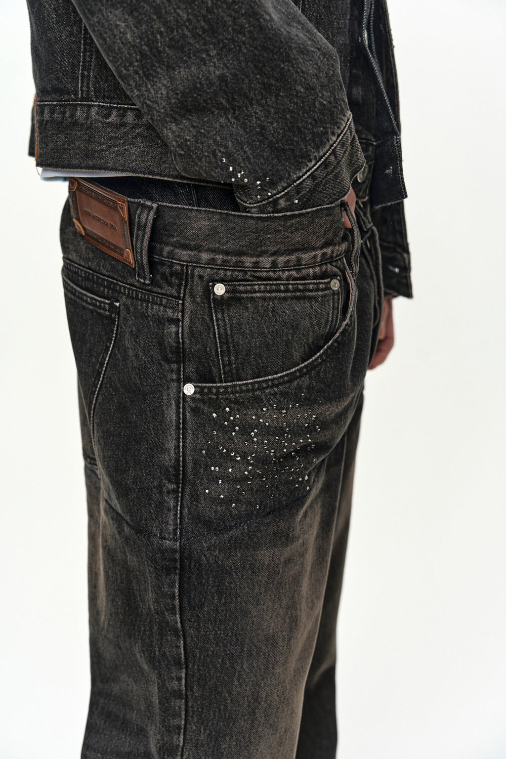 Andersson Bell Unisex Asymmetric Layered Hot-Fix Wide-Leg Jeans