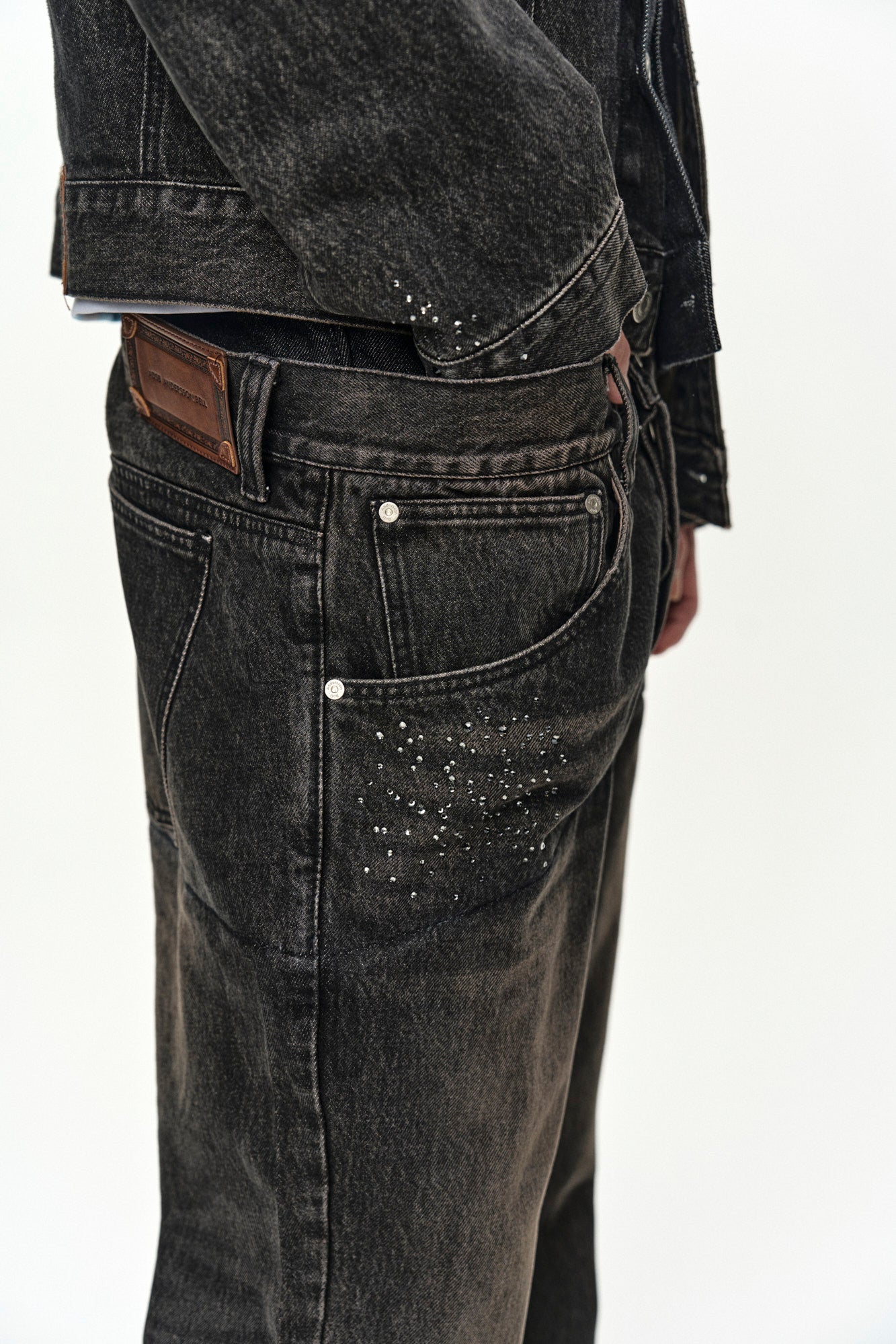 Andersson Bell Unisex Asymmetric Layered Hot-Fix Wide-Leg Jeans