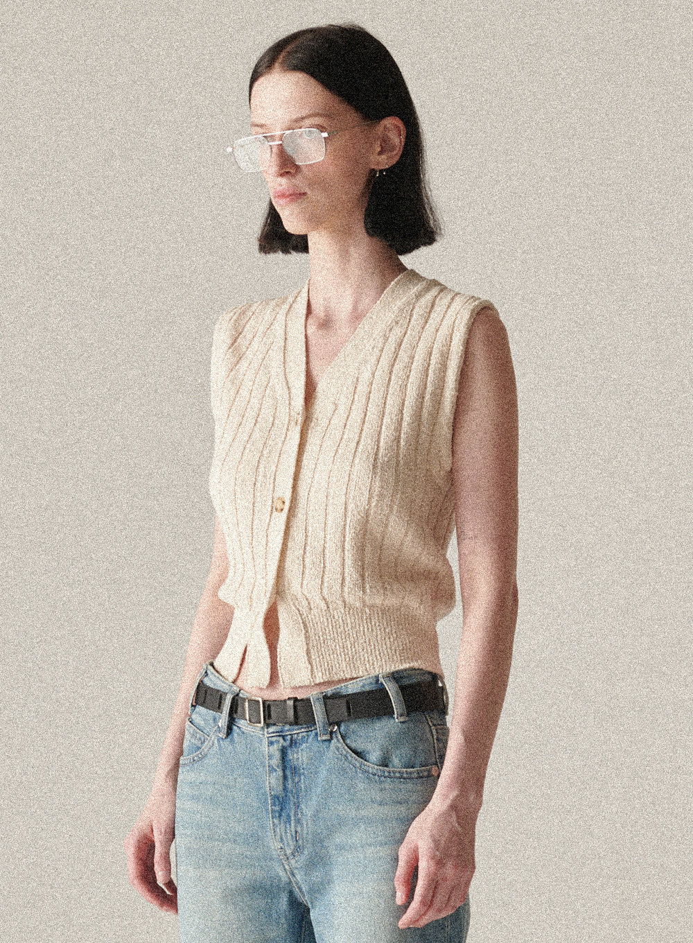 [satur] Latina Back-Front Knit Cardigan - Lucent Ivory