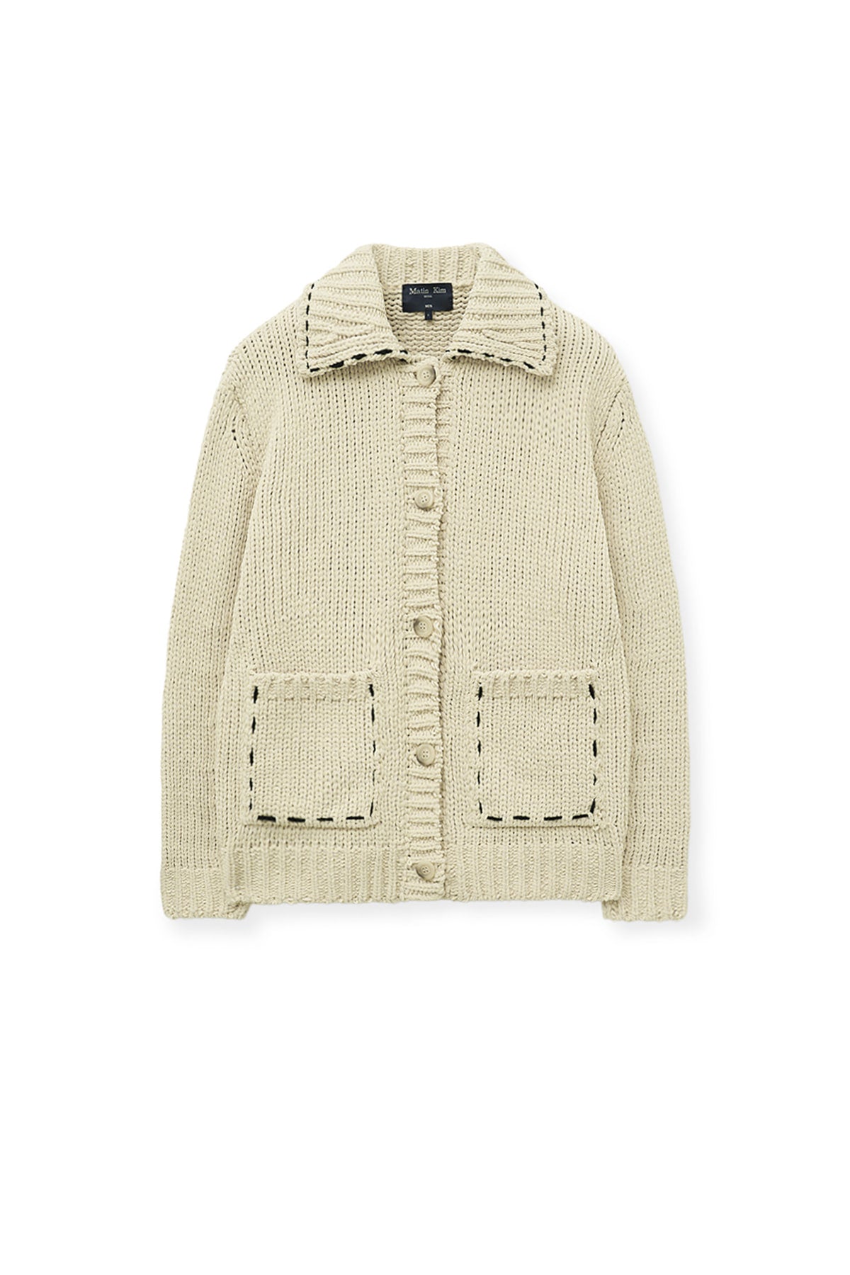 [matinkim] HANDMADE COLLAR KNIT CARDIGAN FOR MEN IN BUTTER