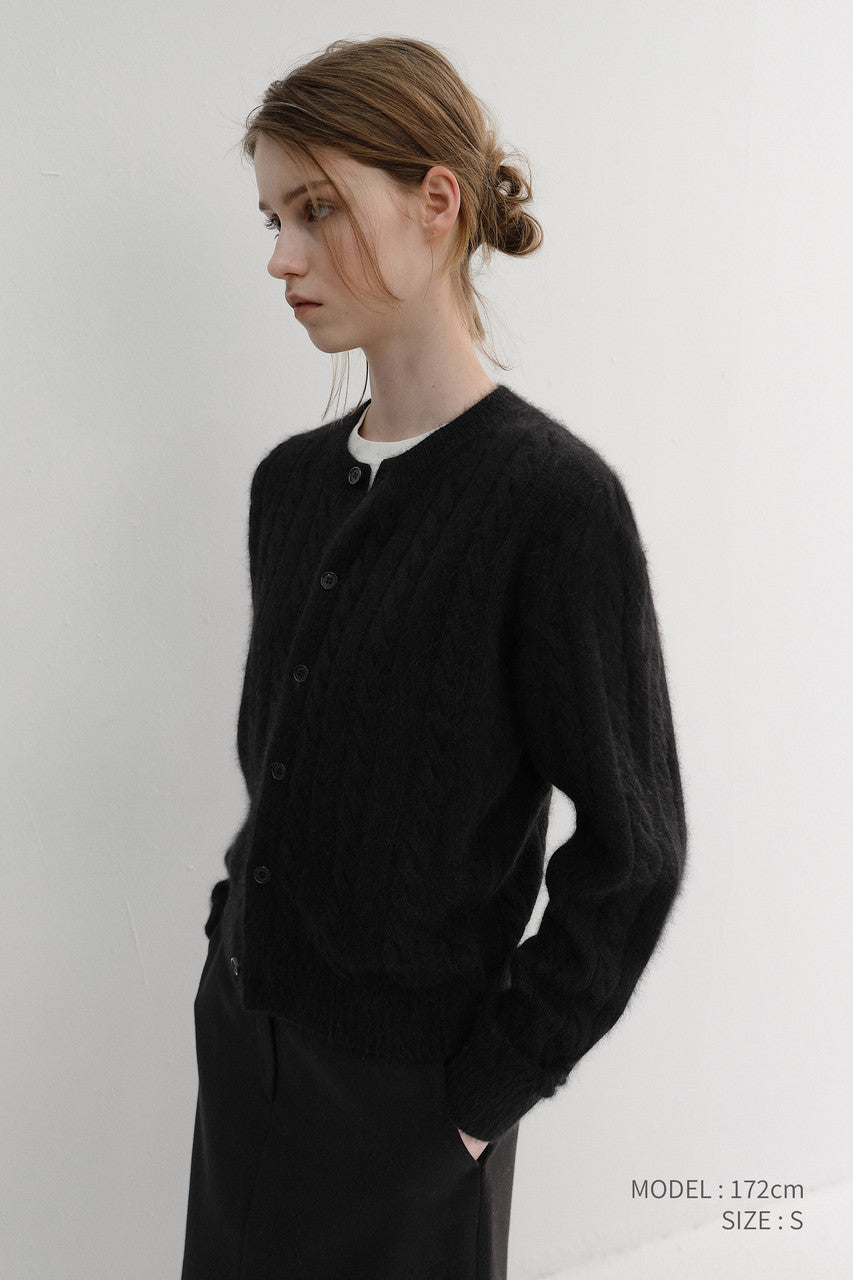 Dunst Unisex Hairy Cable Crew Neck Cardigan Black