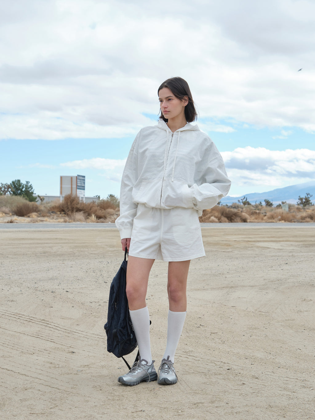 Low Classic Washed Cotton Zip-Up Hoodie White
