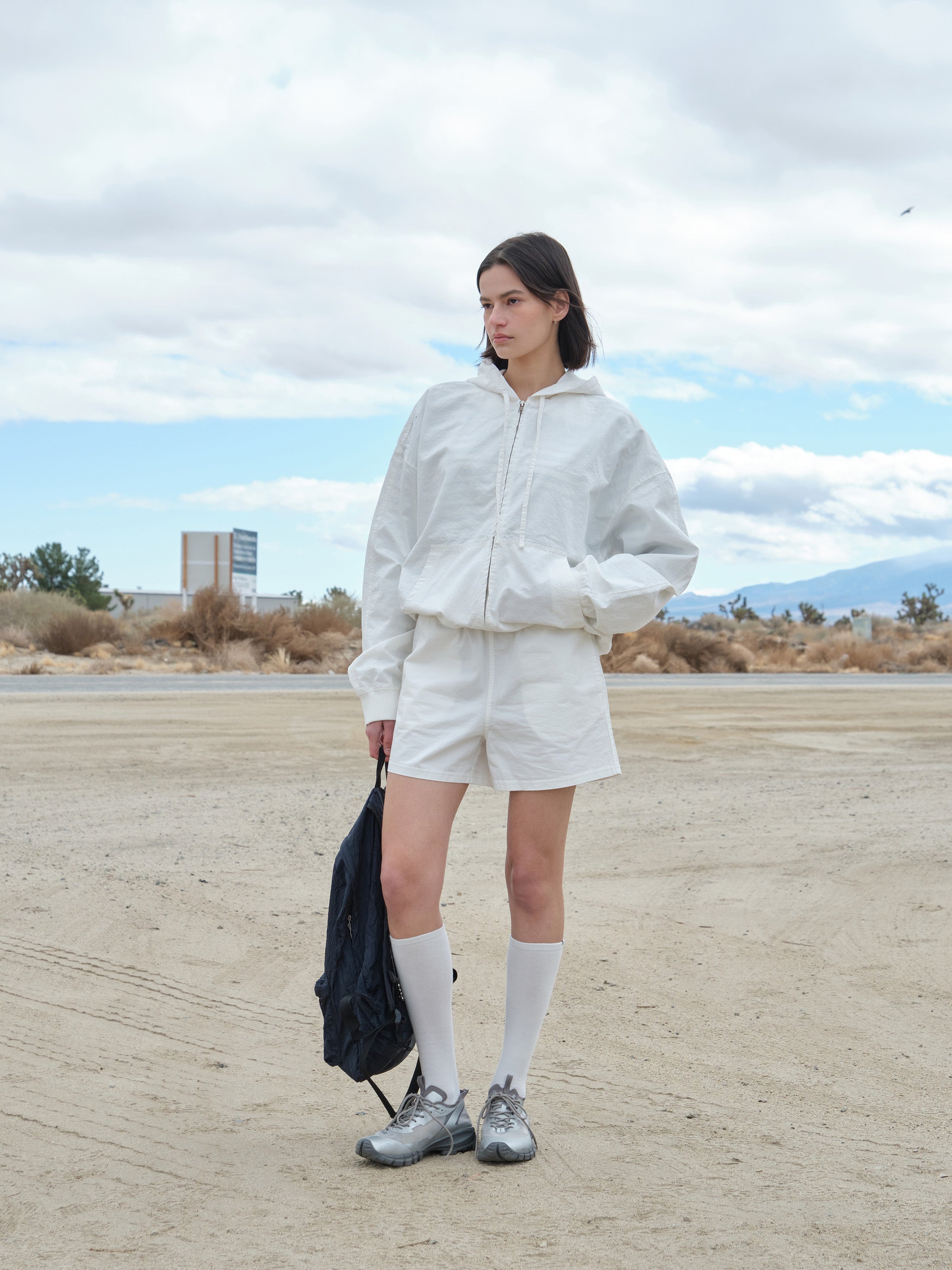 Low Classic Washed Cotton Zip-Up Hoodie White