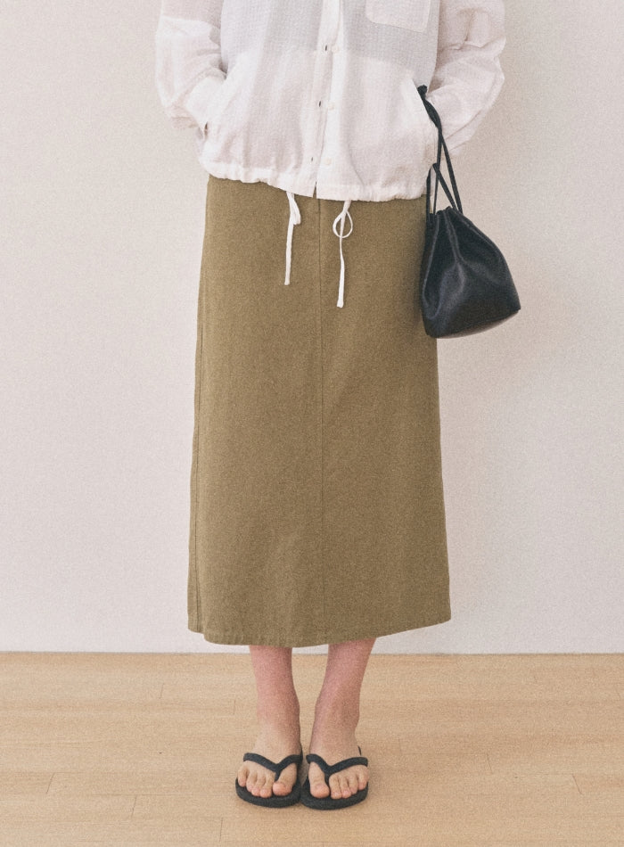 Mango Maniplease Hem Washed Skirt Khaki