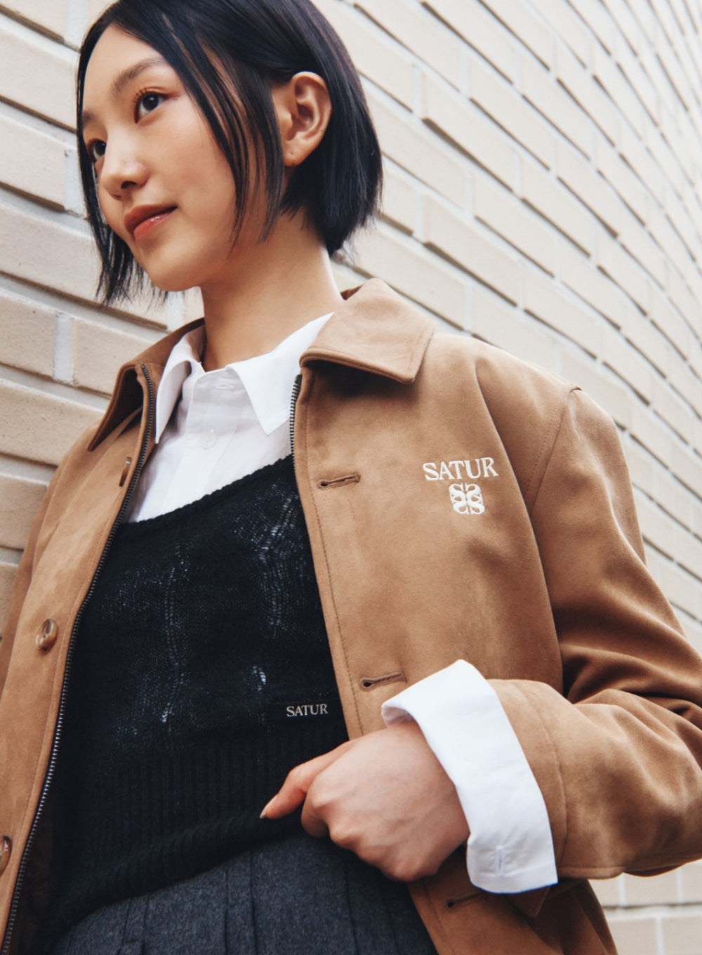 [satur] (W) Teo Faux Suede Short Jacket - Beige