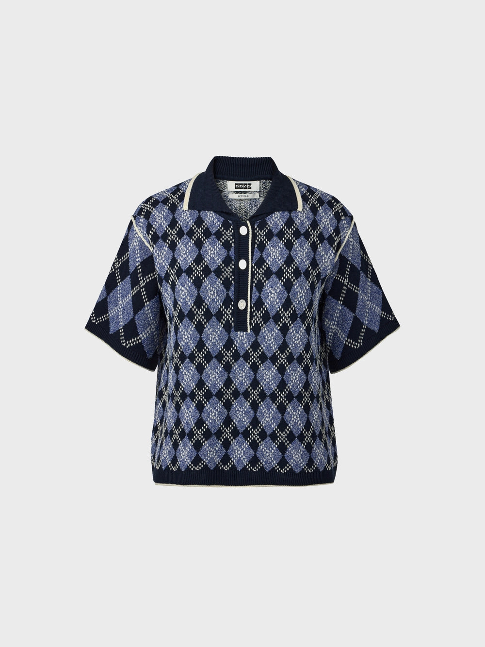 EENK Argyle Short Sleeve Knitwear Top - Navy