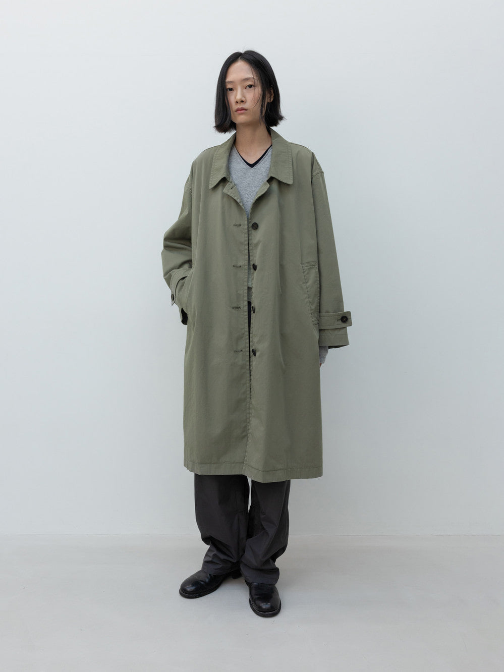 Low Classic Cotton Draped Trench Coat Khaki