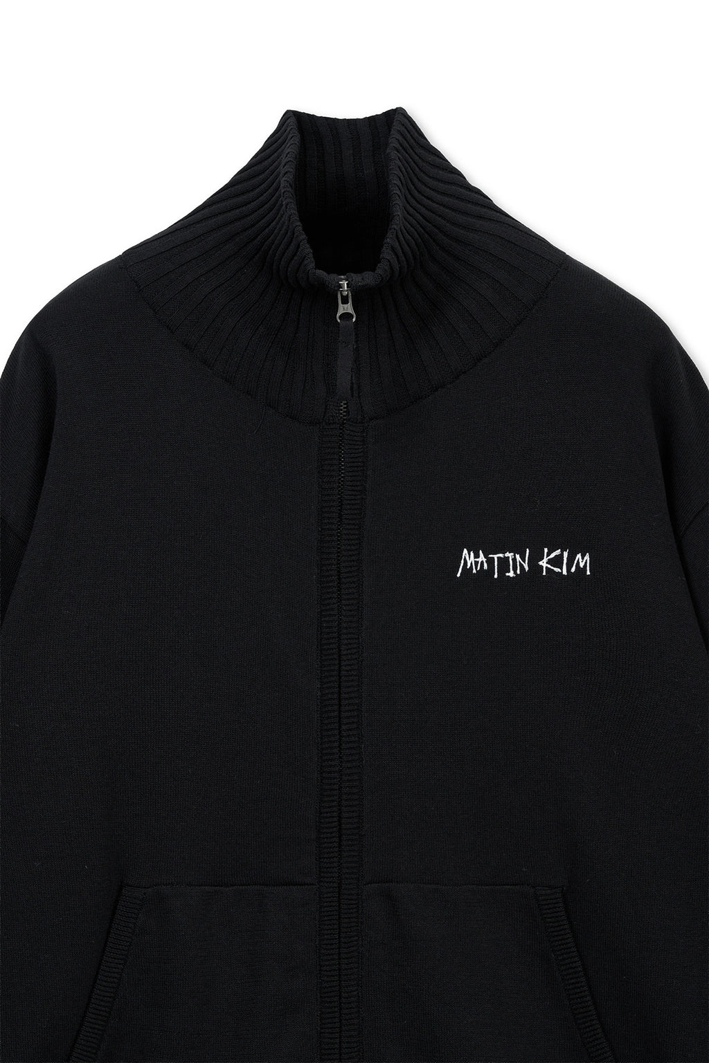 Matinkim High Neck Embroidered Logo Zip UP For Men IN Black