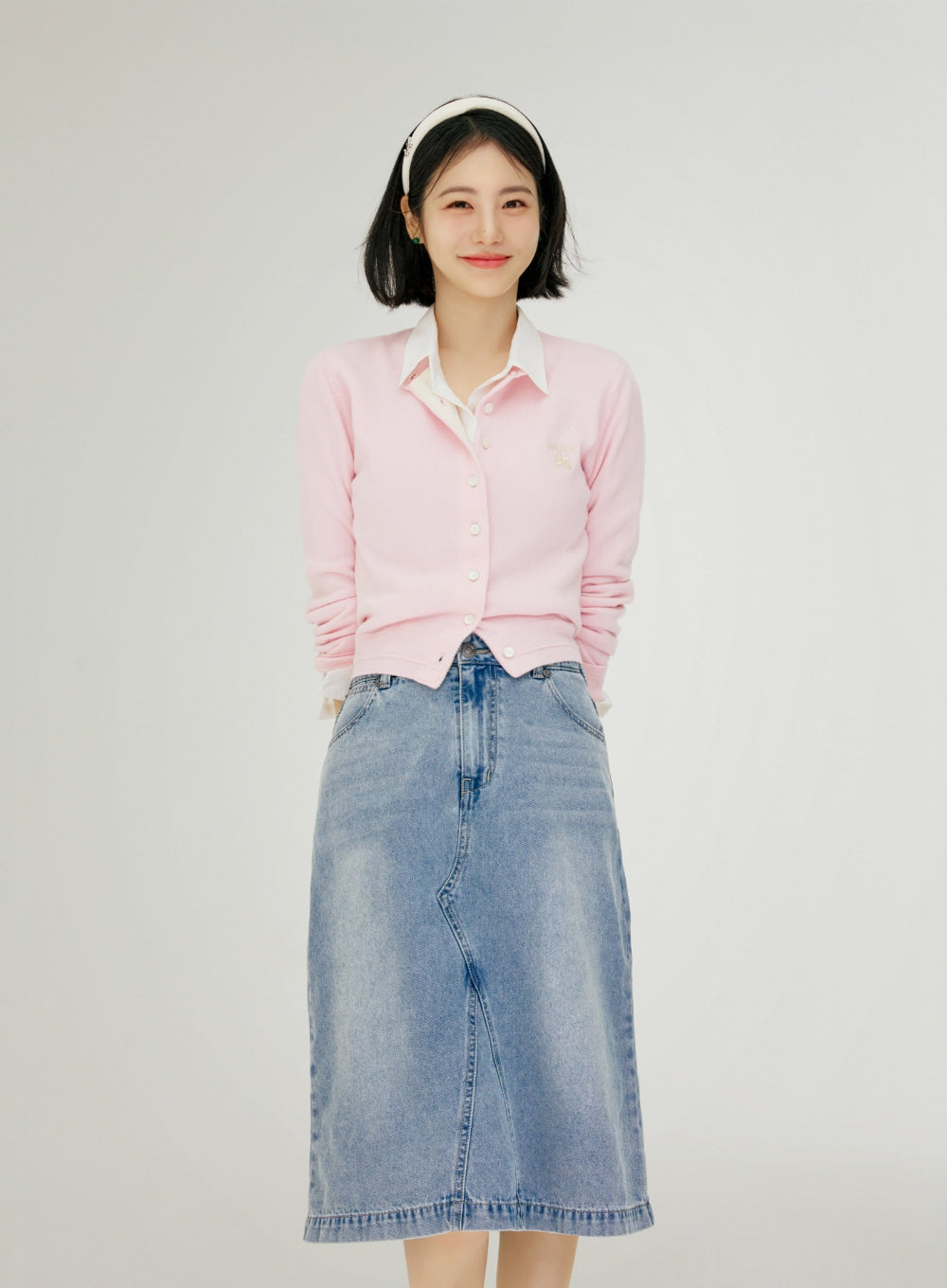 satur (W) Washed Denim Midi Skirt - Blue - View 4