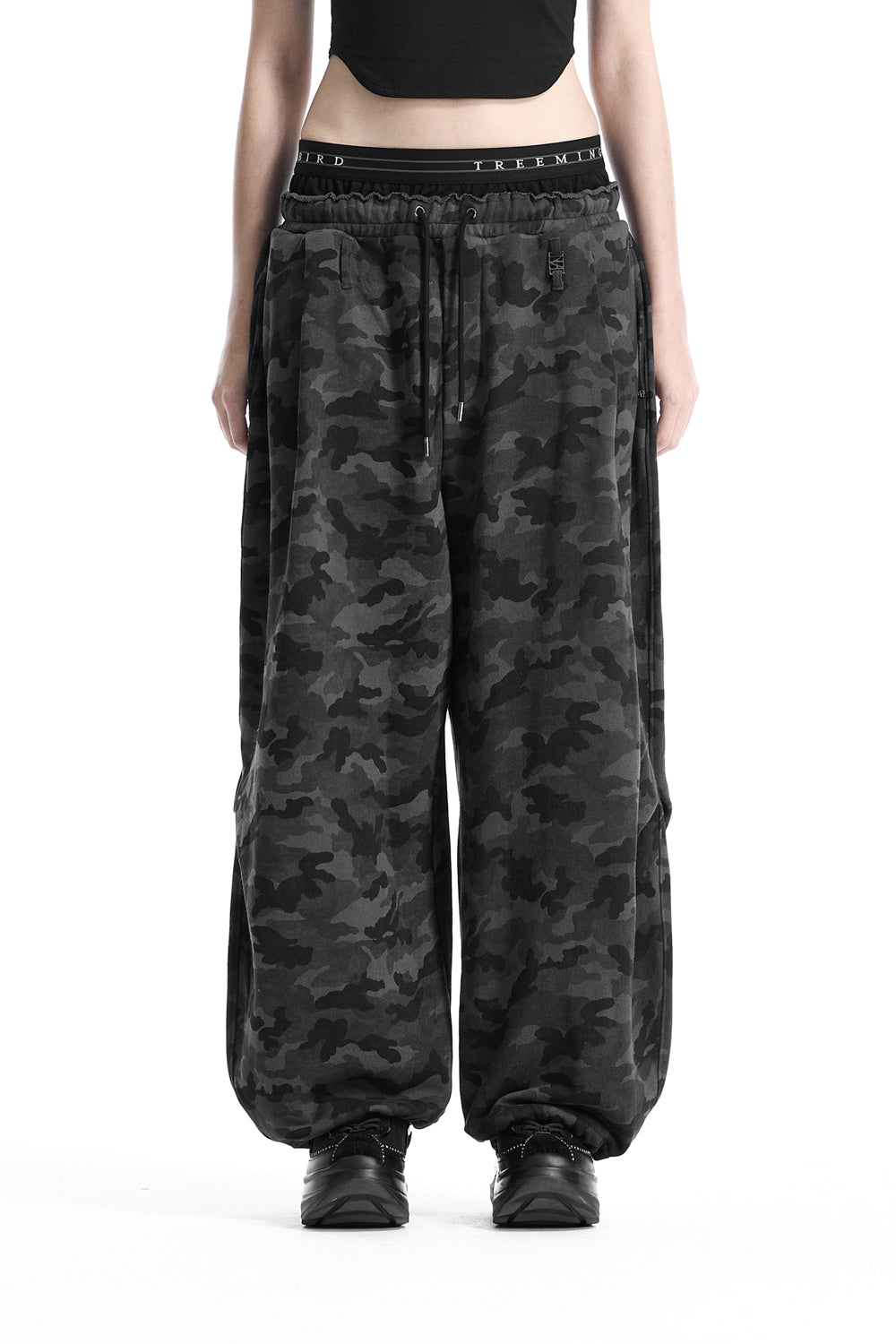 Treemingbird Camo Double Waist Sagging Sweat Pants Charcoal