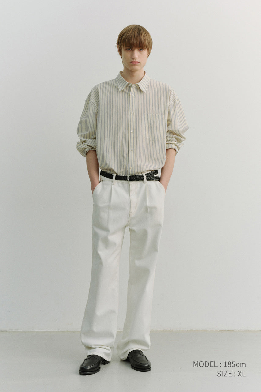 Dunst Unisex 2-Way Oversized Striped Shirt Ivory Stripe