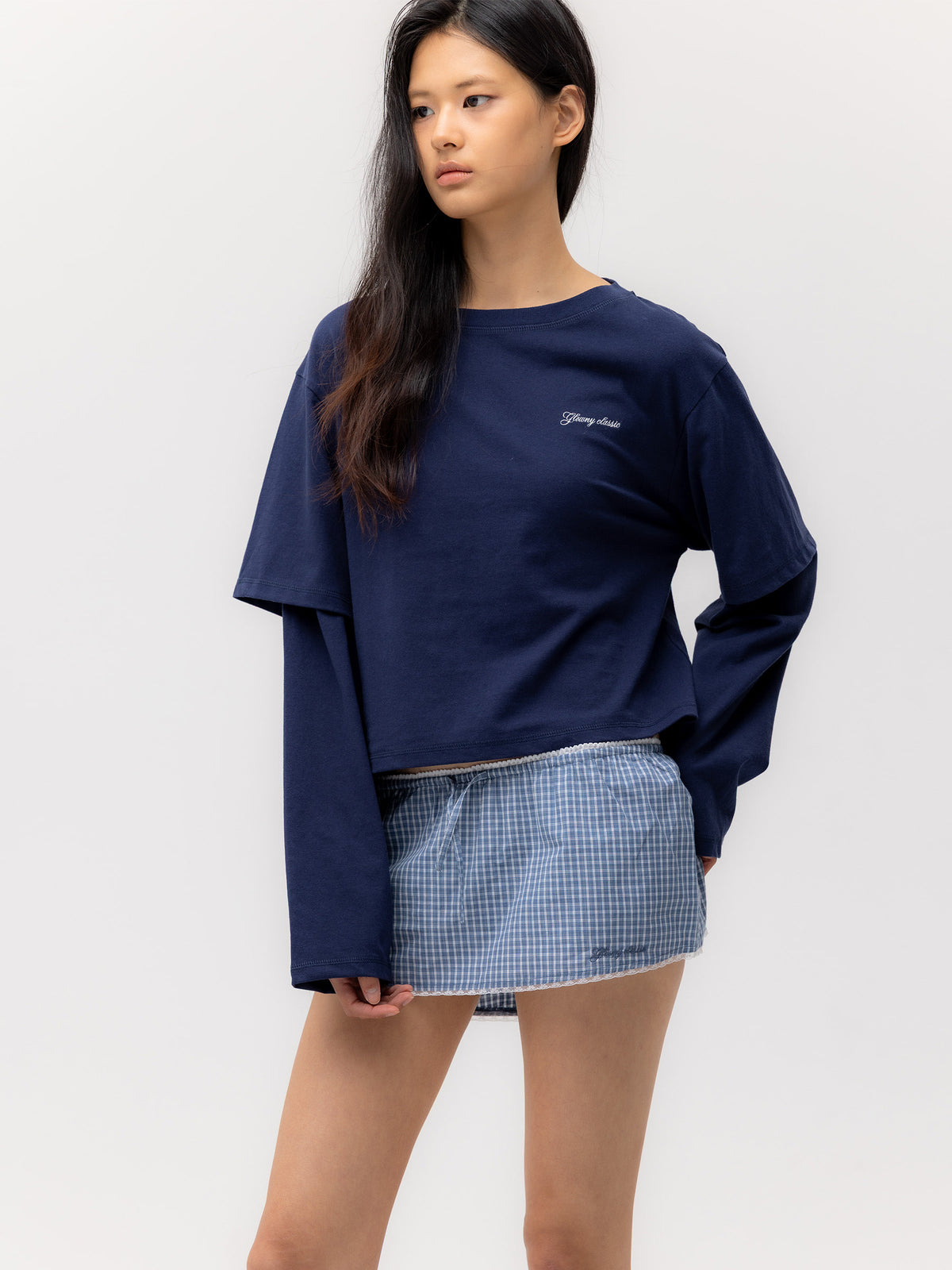 GLOWNY G Double Sleeve Letter Tee (Navy)
