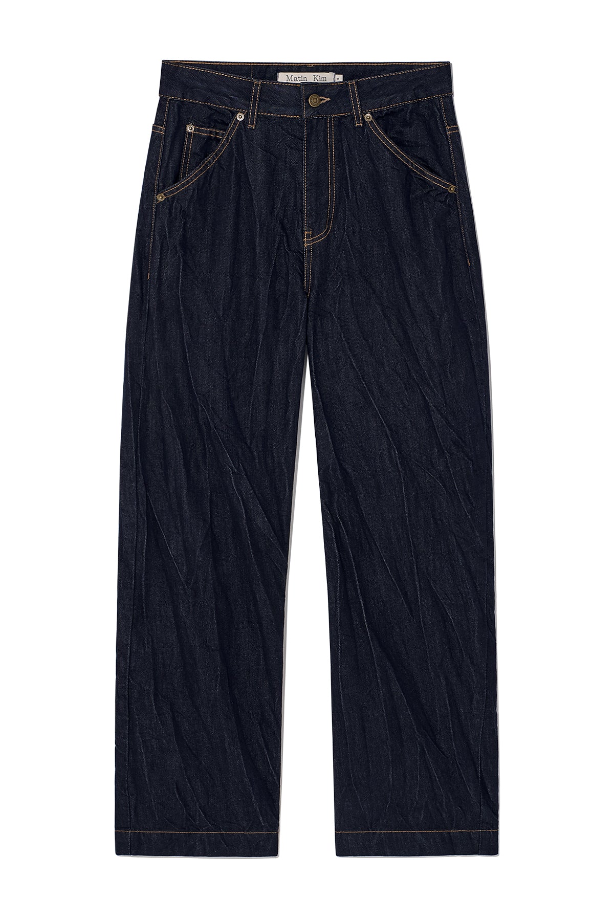 Matinkim Stitch Point Crinkle Denim Pants IN Dark Navy