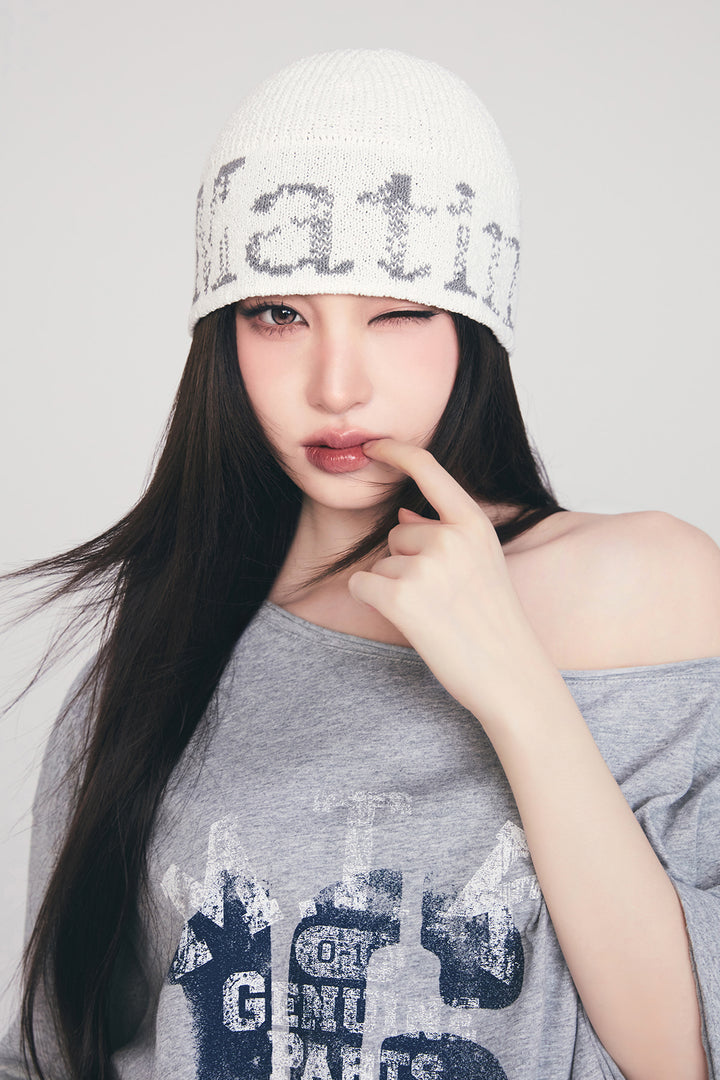 Matinkim Cracked Logo Light Bucket Beanie IN Ivory