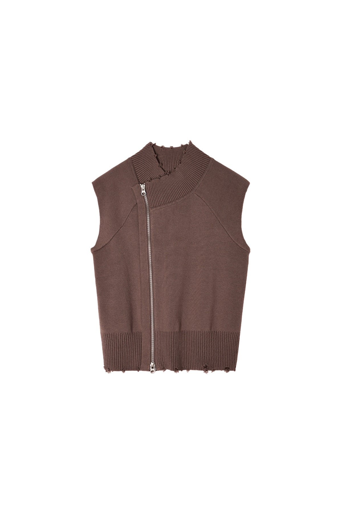 Matinkim High Neck Logo Knit Zip UP Vest IN Brown