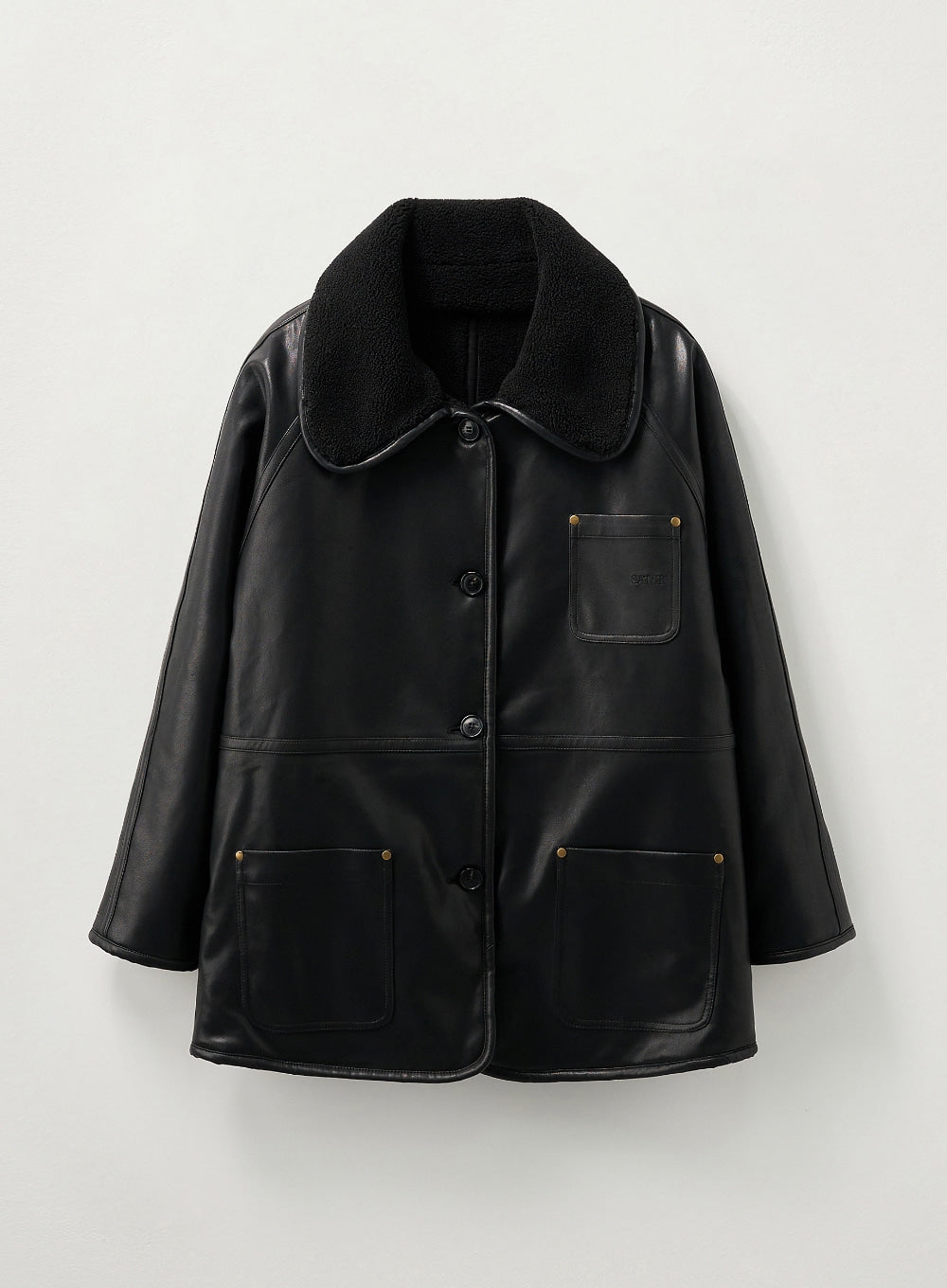 [satur] (W) Reversible Synthetic Shearling Loose Fit Jacket - Black